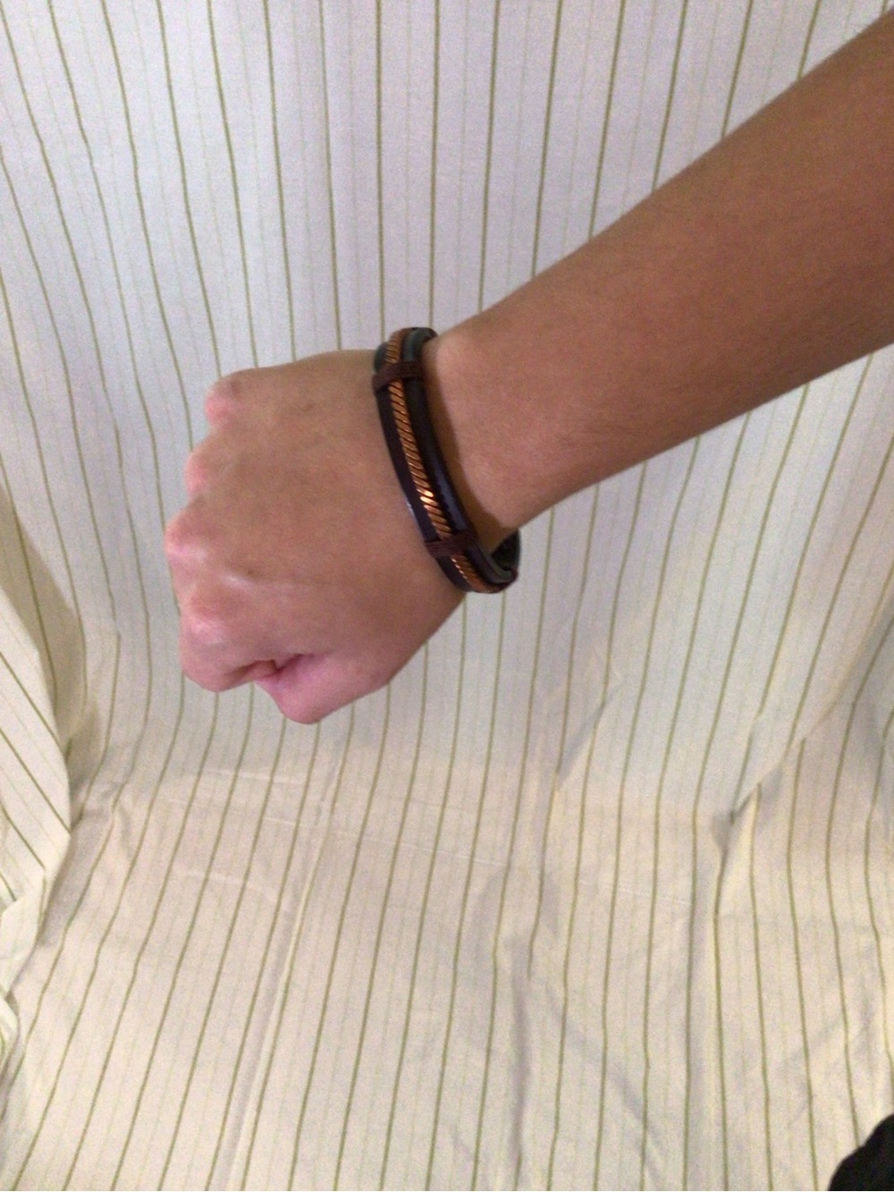 Men's Brown Leather and Copper Accent Bracelet